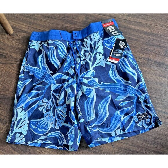 Speedo Men's Printed Bondi Basin 9" Boardshorts Tropical Blue Swim Shorts S - Picture 1 of 4